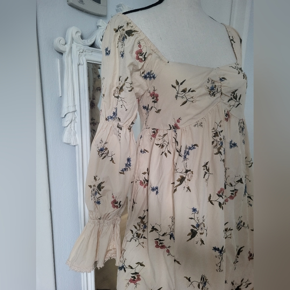 Anthropologie Cream Floral Long Sleeve Dress - Picture 5 of 9